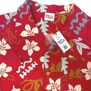 Barefoot In Paradise Mens Hawaiian Shirt Red Floral Cotton Size‎ Medium NEW
